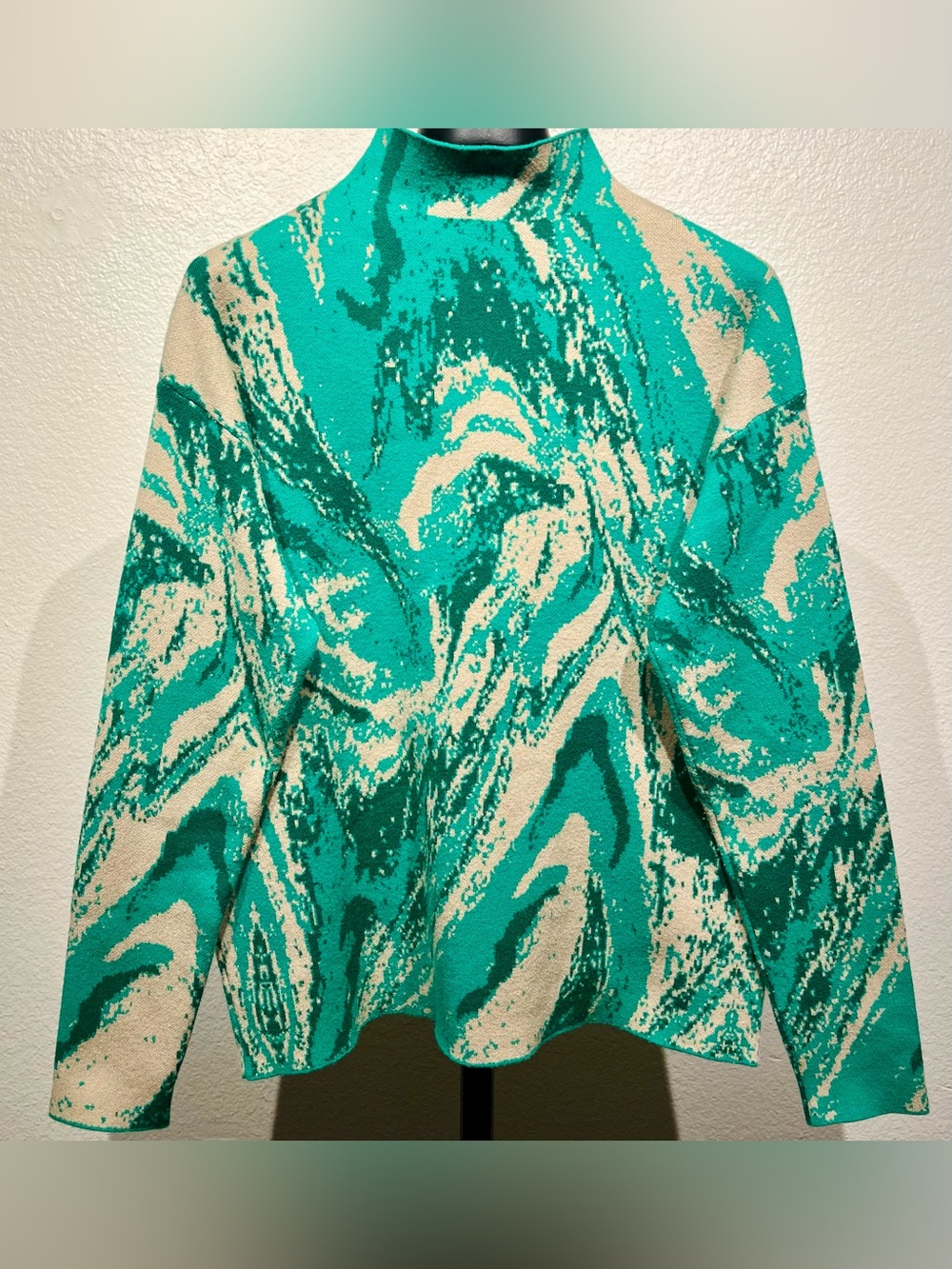 Christian Siriano Green and Cream Marbled Turtleneck Sweater - Size M (Women’s)